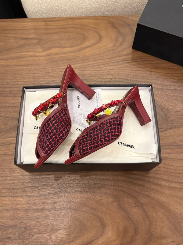 CC 26 Coco Beach Mules 80mm Burgundy in Mesh 757985