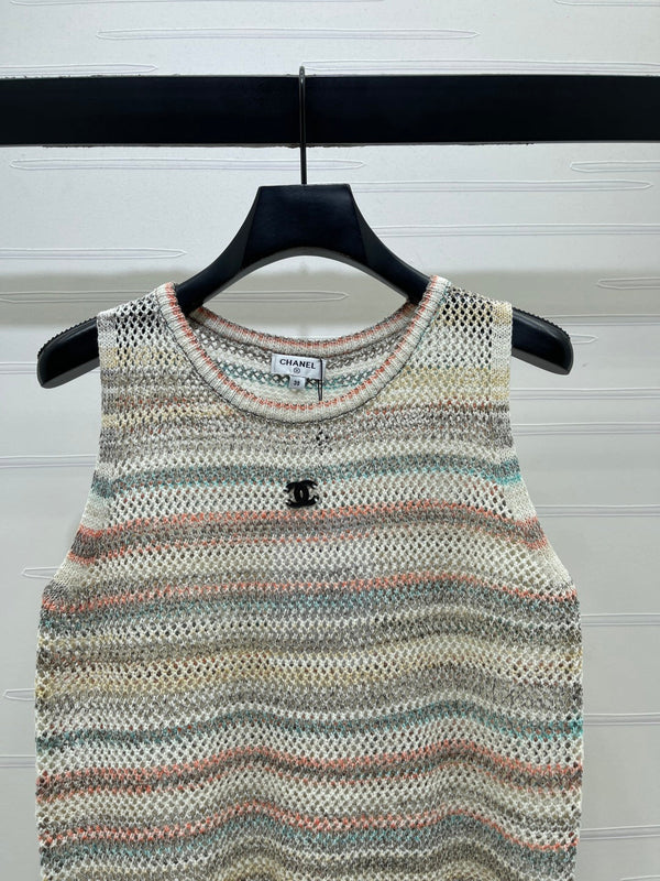 CC 26 Gradient Striped Hollow-Out Knit Vest Colorful in Nitrile Cotton