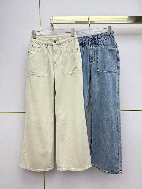 Miu 26 Wide-leg Denim Pants Cream in Cotton 380470
