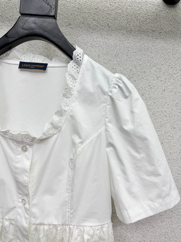 LV Short-sleeved Top White in Cotton 382445