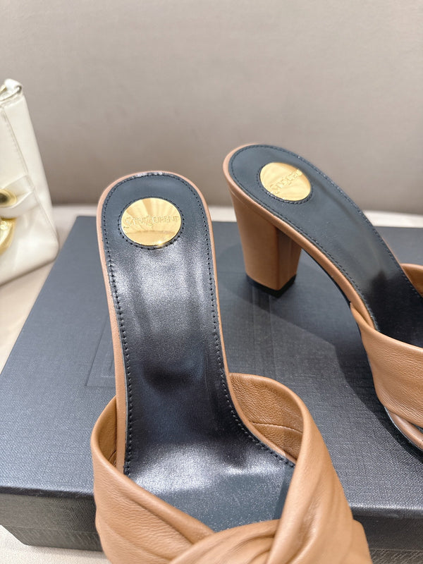 YSL Sandal Heel 75mm Light Brown in Lambskin 771708