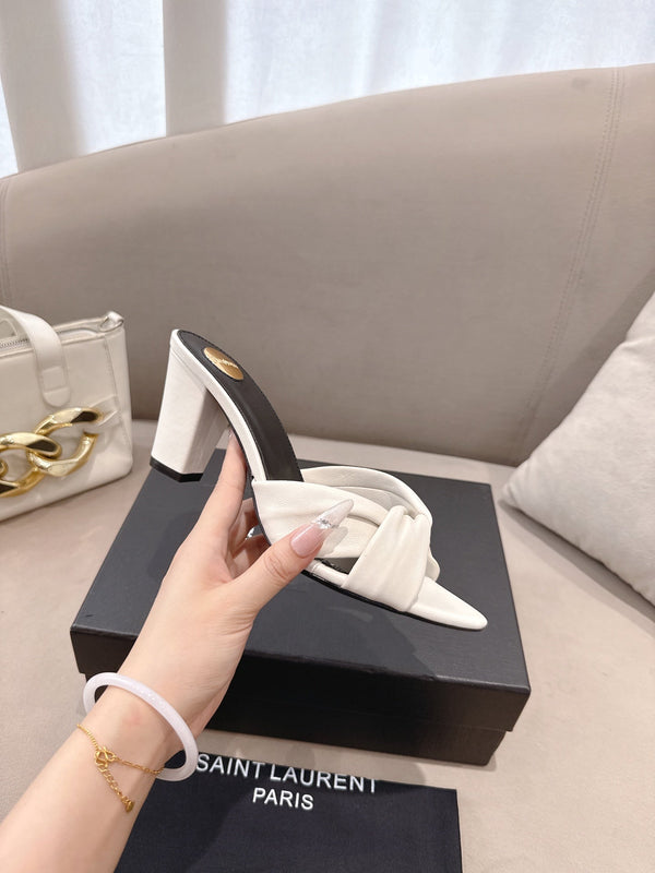 YSL Sandal Heel 75mm White in Lambskin 771707