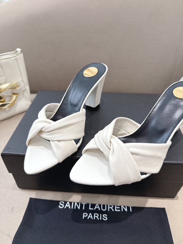 YSL Sandal Heel 75mm White in Lambskin 771707
