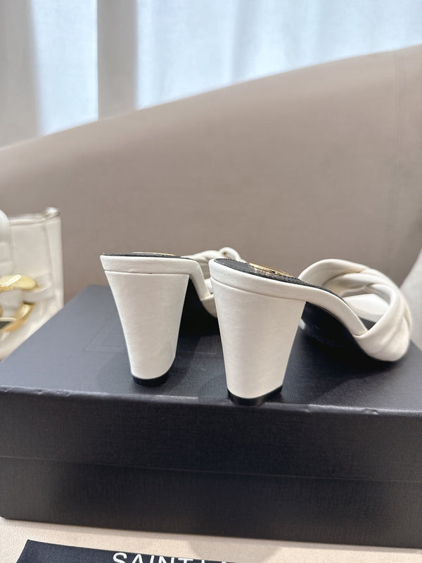 YSL Sandal Heel 75mm White in Lambskin 771707