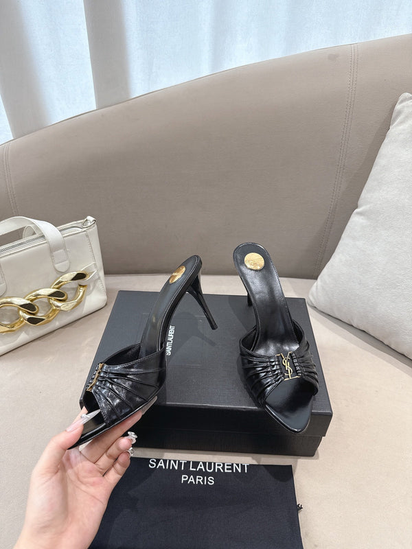 YSL Babylone Mules 90mm Black in Supple Leather 771706