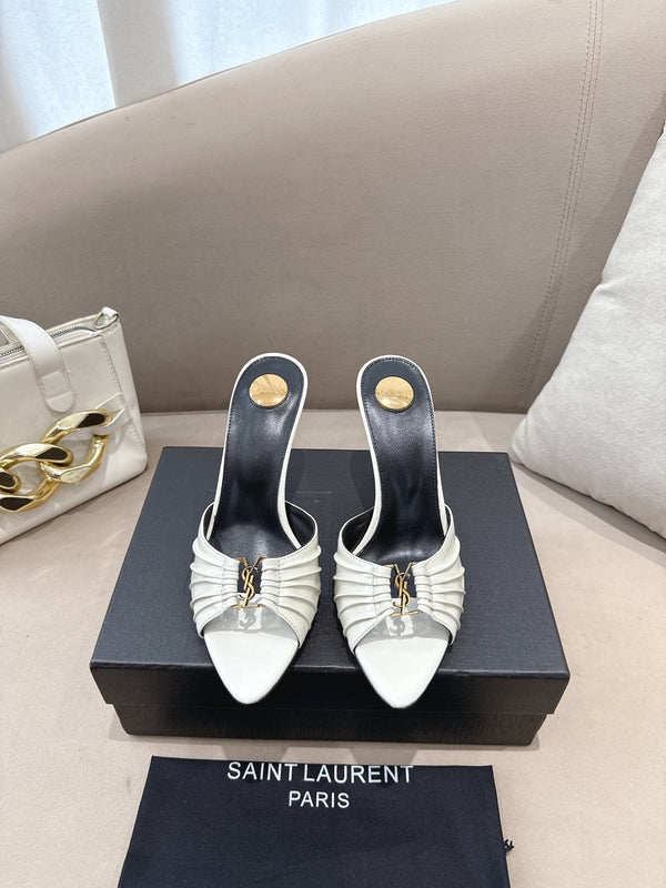 YSL Babylone Mules 90mm White in Supple Leather 771703