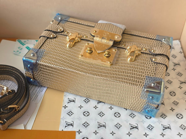 LV Petite Malle Bag 20cm Gold in Crocodile-pattern Cowhide 287741
