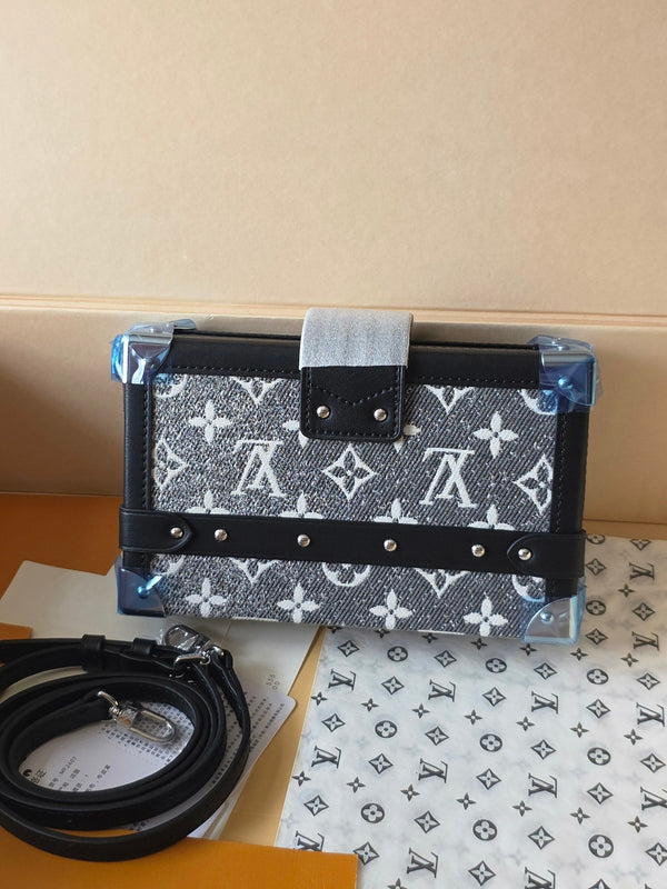 LV Petite Malle Bag 20cm Black in Denim with Cowhide 287739