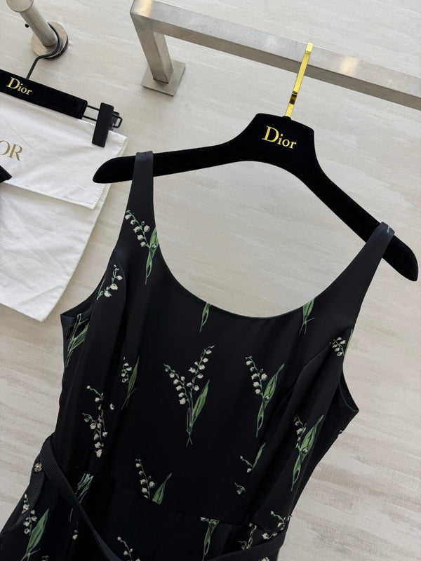 CD 26 Lily of the Valley Print Slip Dress Black in Mulberry Silk 384745