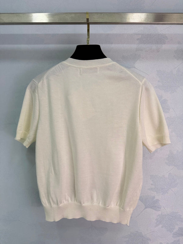 CD 26 Crew Neck Logo Knit Short-Sleeve T-Shirt White in Wool