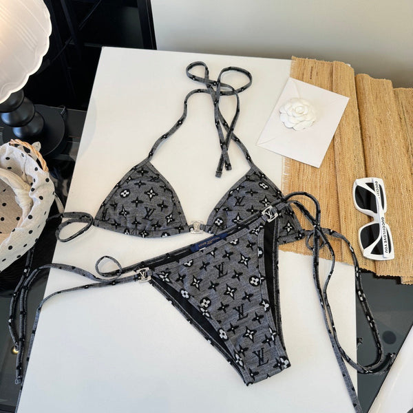 LV Graphic Monogram Bikini in Dark Gray Polyamide 241796