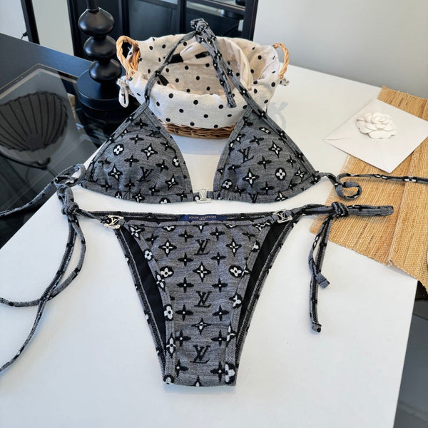 LV Graphic Monogram Bikini in Dark Gray Polyamide 241796