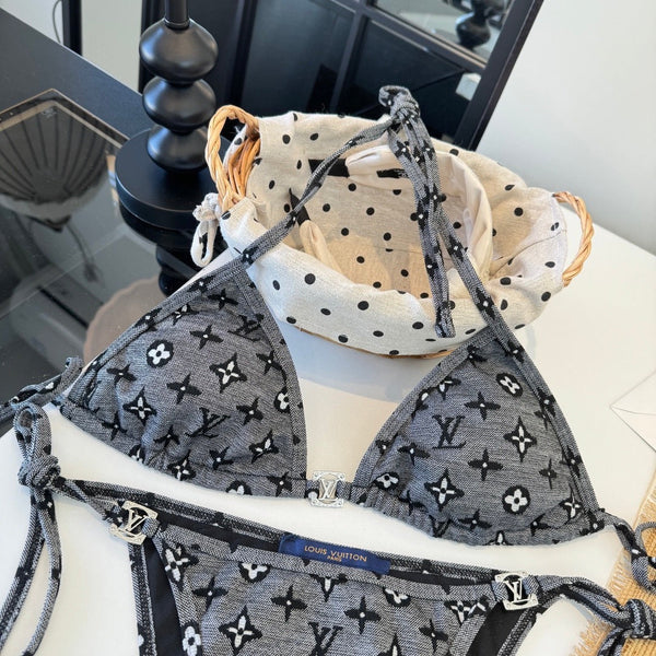 LV Graphic Monogram Bikini in Dark Gray Polyamide 241796