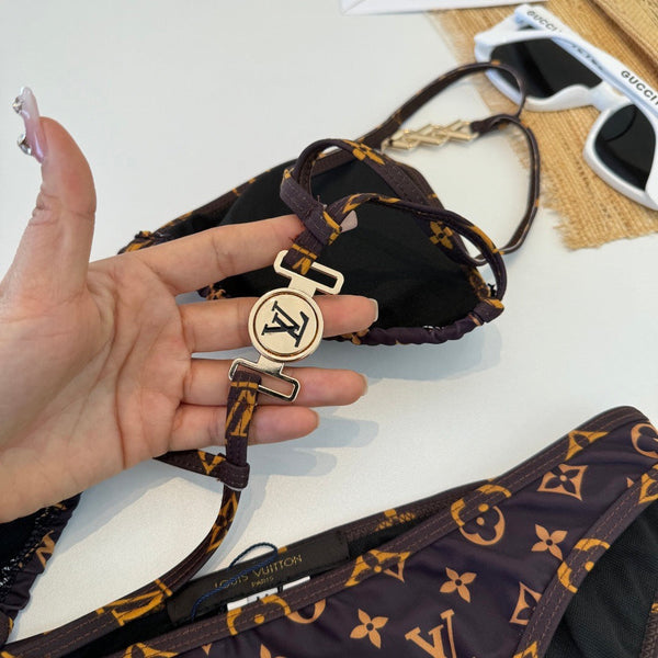 LV Graphic Monogram Bikini in Brown Polyamide 241794