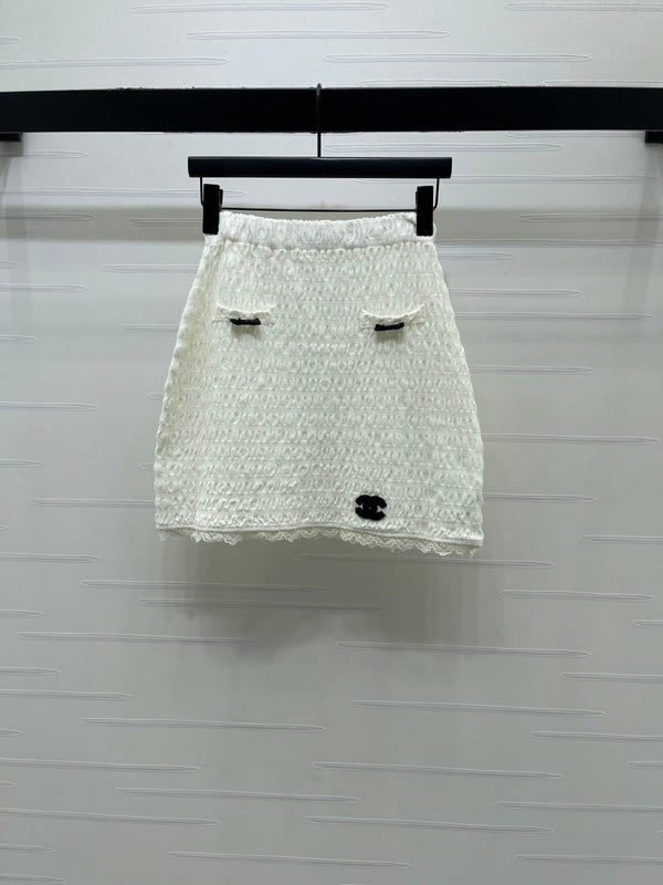 CC Bow-Tie Round Neck Knit Short-Sleeve Dress Set White in Viscose 387003