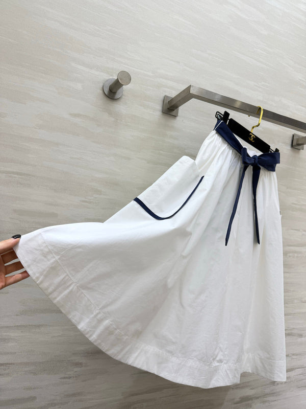 Pra Navy Style Asymmetrical Skirt White in Cotton 388809