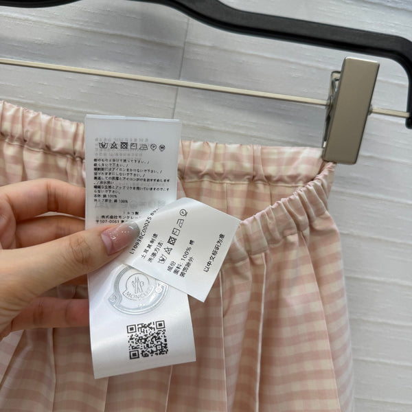 Moncler 26 Check Pleated Midi Skirt Light Pink in Cotton 389743