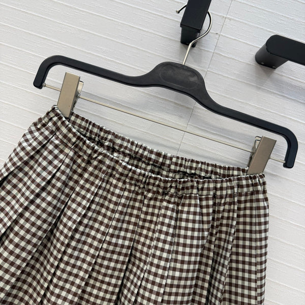 Moncler 26 Check Pleated Midi Skirt Black White in Cotton 389783
