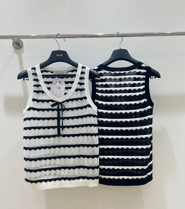 CD 2026 Knit Vest Black And White Bow Detail Tencel 479351