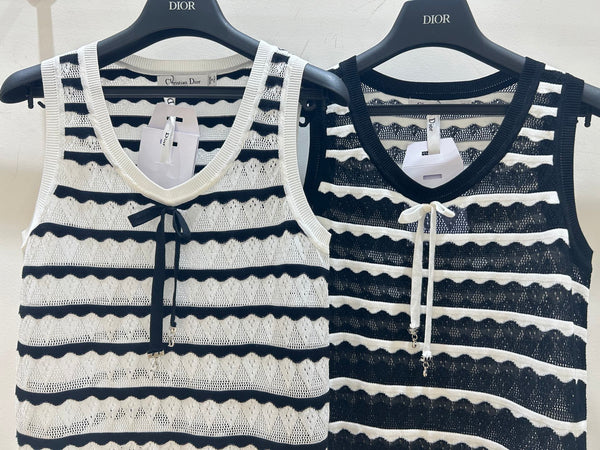 CD 2026 Knit Vest Black And White Bow Detail Tencel 479351