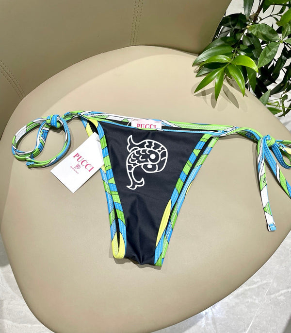 Pucci Multicolor Print Two-Piece Bikini Black Cotton Blend 149639