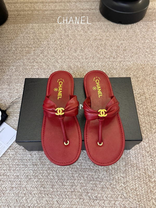 CC 26S Thong Slide Sandals Red Cowhide 835644