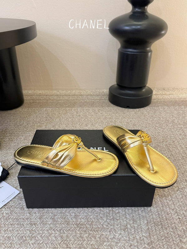 CC 26S Thong Slide Sandals Gold Metallic Cowhide 835643