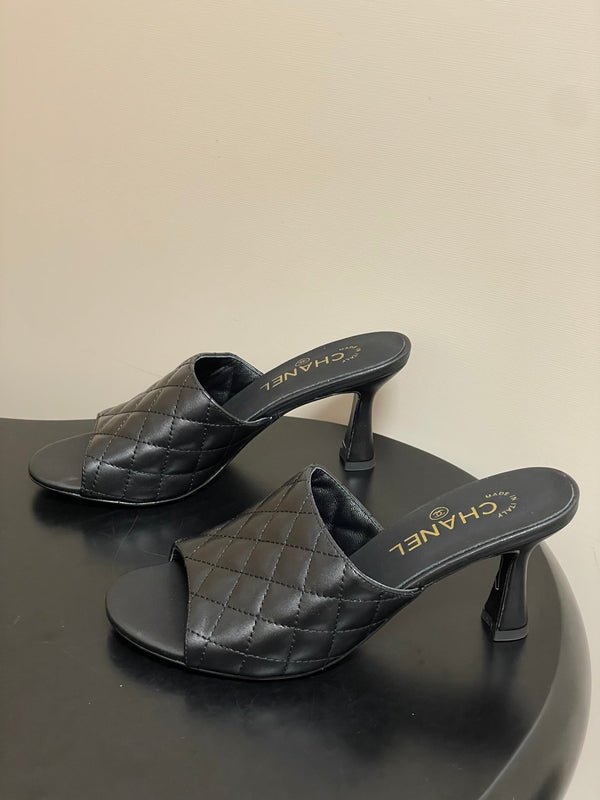 CC Quilted Heeled Sandal 8cm Black Lambskin 834720