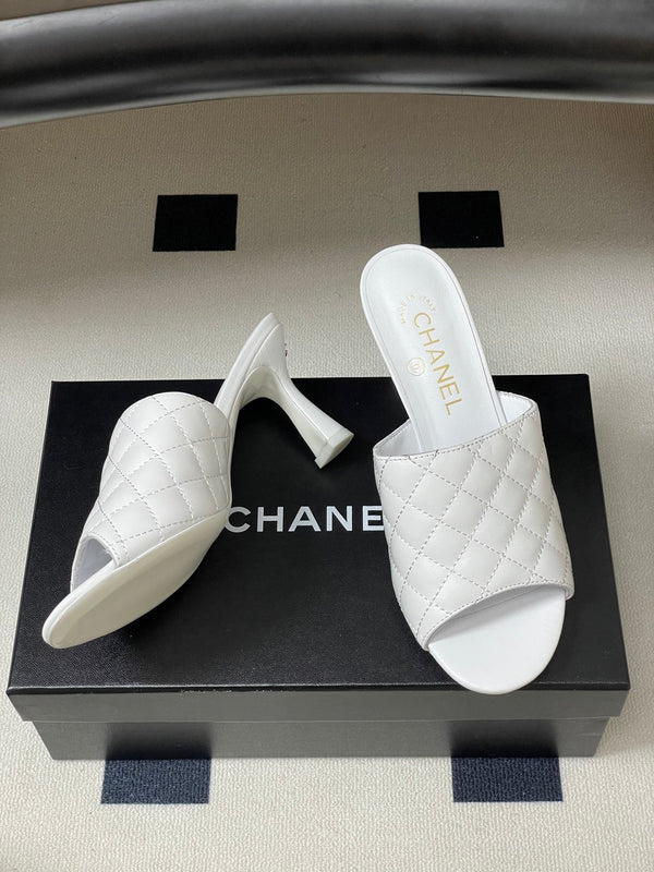 CC Quilted Heeled Sandal 8cm White Lambskin 834719