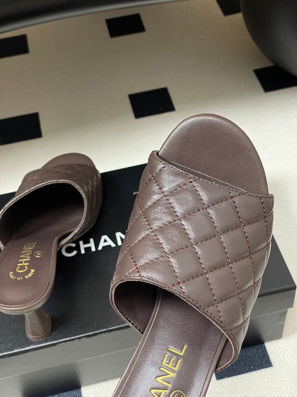 CC Quilted Heeled Sandal 8cm Dark Brown Lambskin 834717