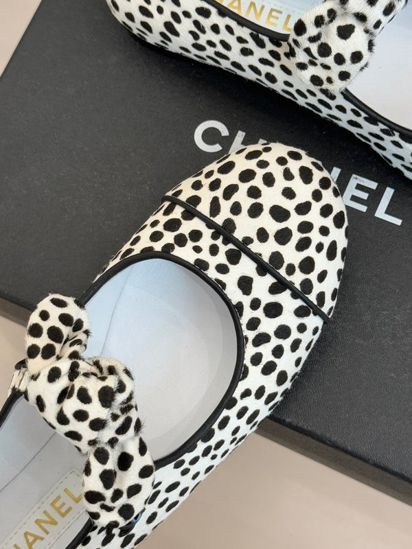 CC Leopard Print Bunny-Ear Mary Jane Flats Calfskin Pony Hair 841989
