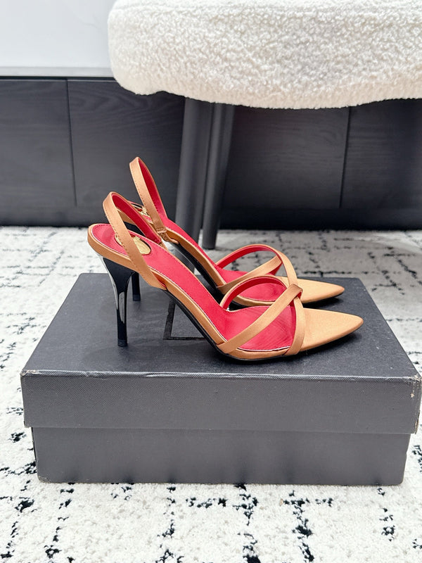 YSL Kirat Cross-Strap Stiletto Sandals 9.5cm Red Hot Pink Cowhide Leather 847153