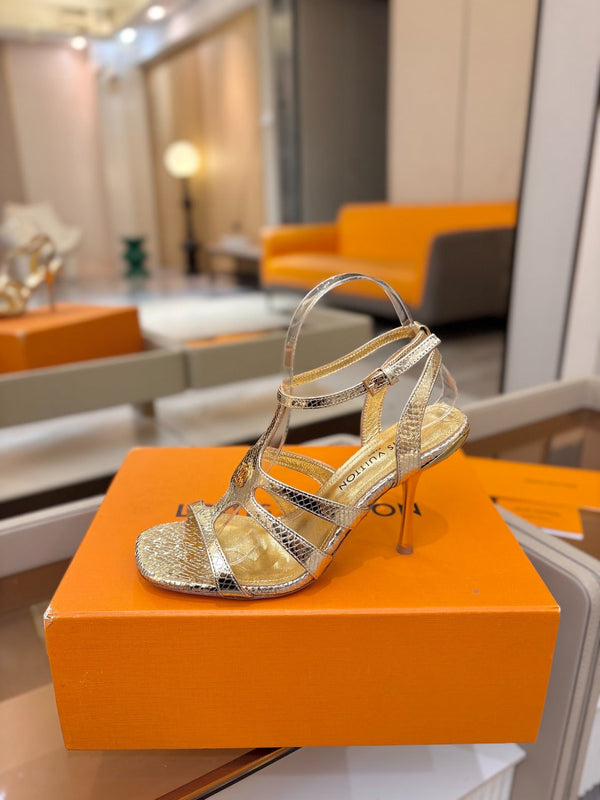 LV Isola Sandals 9.5cm Gold Metallic Calfskin Leather 844399