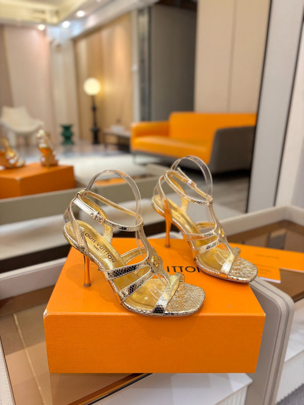 LV Isola Sandals 9.5cm Gold Metallic Calfskin Leather 844399