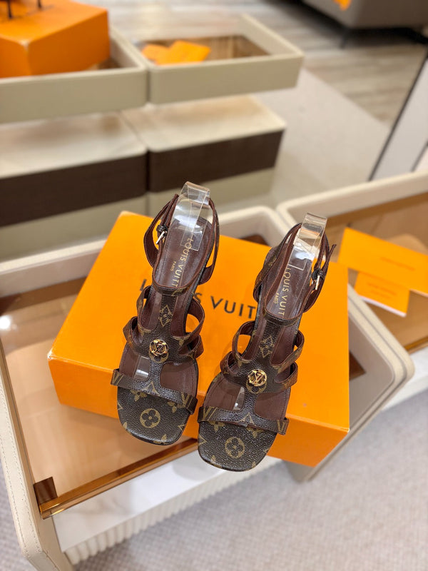 LV Isola Sandals 9.5cm Brown Monogram Calfskin Leather 844396
