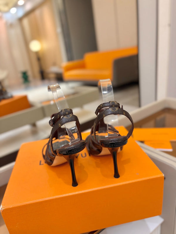 LV Isola Sandals 9.5cm Brown Monogram Calfskin Leather 844396