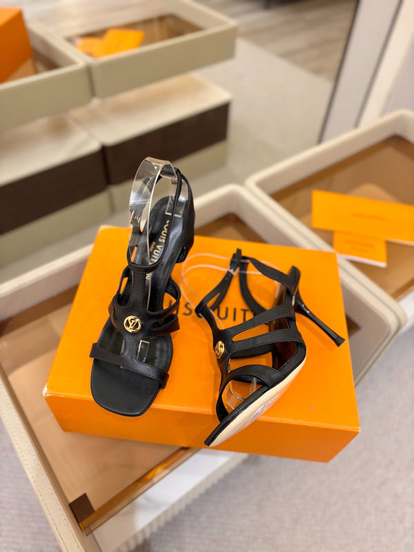 LV Isola Sandals 9.5cm Black Calfskin Leather 844395