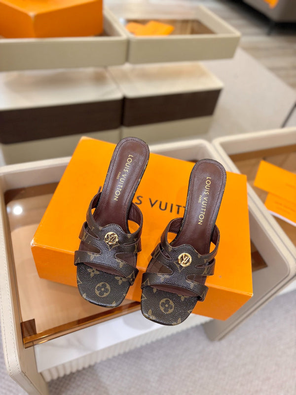 LV Isola Mule 9.5cm Brown Monogram Calfskin Leather 844389