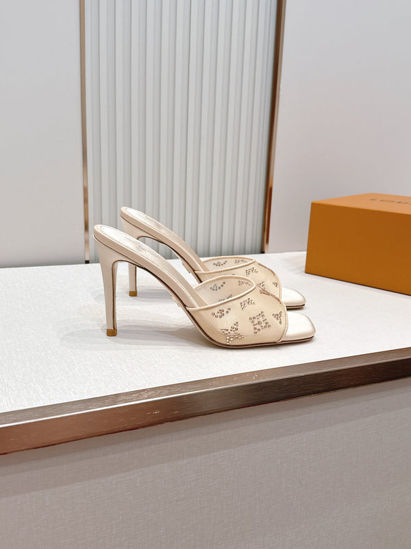 LV Gala Mules 9.5cm Begie Rhinestone Mesh 844228
