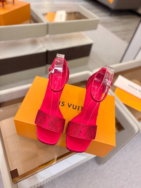 LV Sandals 11cm Red Silk Rhinestone 844391