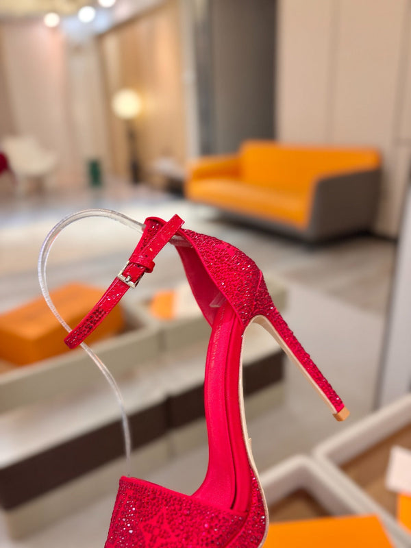 LV Sandals 11cm Red Silk Rhinestone 844391