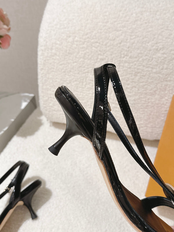 LV Thin Strap High Heel Sandals Logo Patent Leather 840381