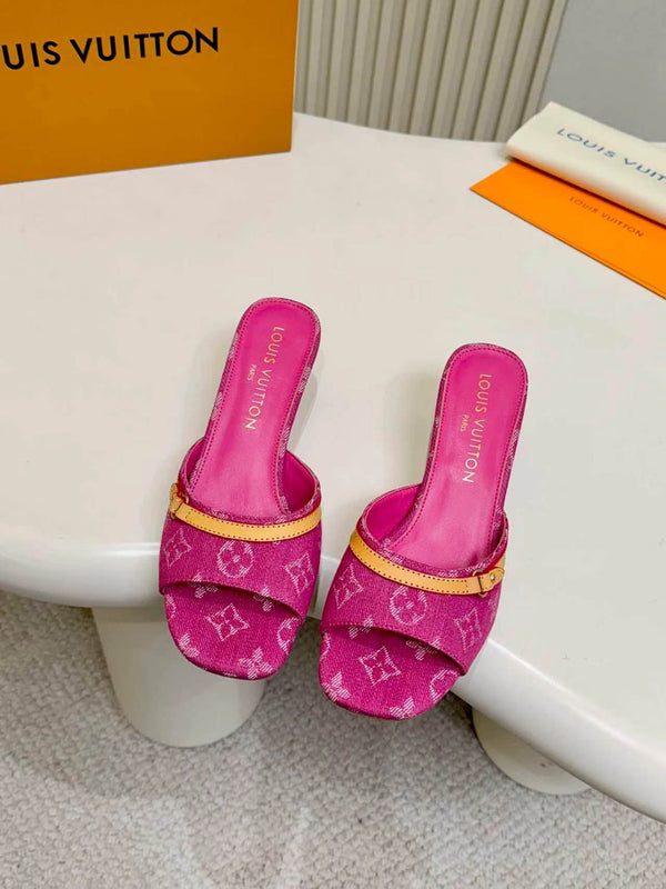 LV Monogram Kitten Heel Mule Sandals 5.5cm Fabric 840362