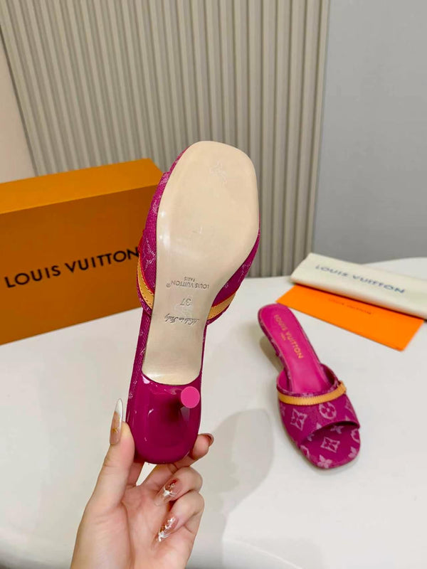 LV Monogram Kitten Heel Mule Sandals 5.5cm Fabric 840362