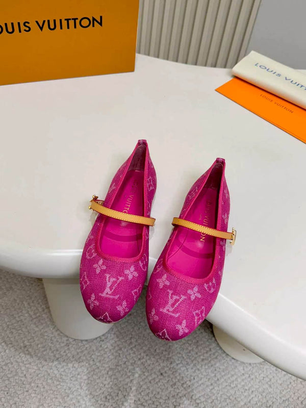 LV Monogram Kitten Ballet Flats Pink Canvas Leather 840354