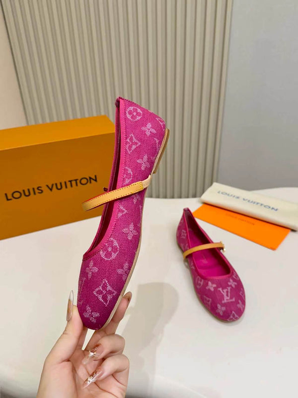LV Monogram Kitten Ballet Flats Pink Canvas Leather 840354