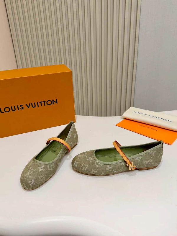 LV Monogram Kitten Ballet Flats Olive Canvas Leather 840353
