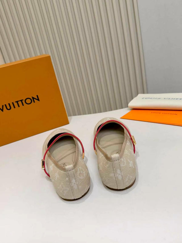 LV Monogram Kitten Ballet Flats Cream Canvas Leather 840351