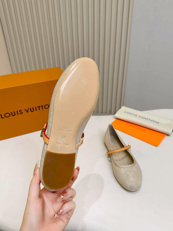 LV Monogram Kitten Ballet Flats Cream Canvas Leather 840351