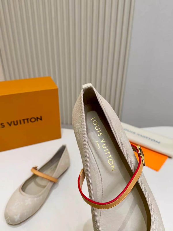 LV Monogram Kitten Ballet Flats Cream Canvas Leather 840351
